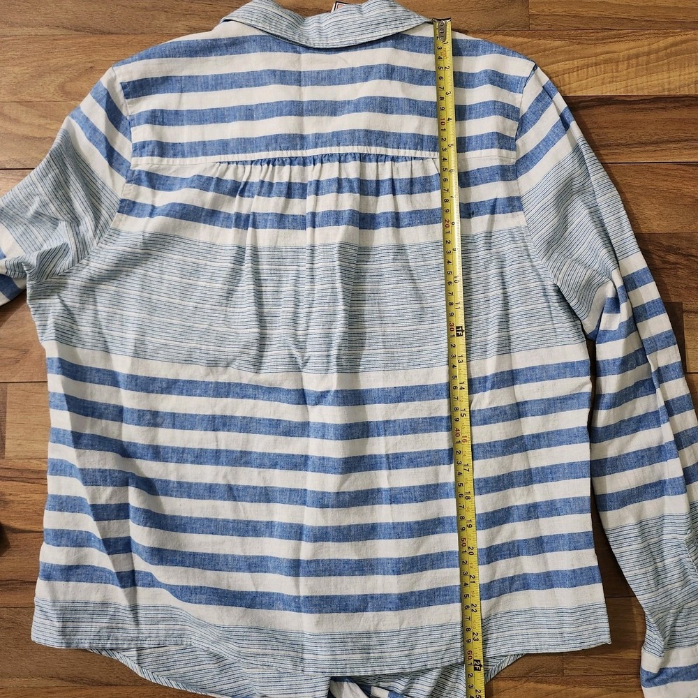 Vineyard Vines Womens Stripe Tie-Front Shirt Blue/White Size 12 Linen Button-Up - Picture 5 of 15